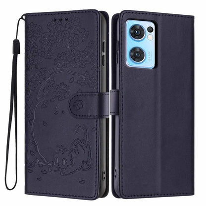 Tree Cat Embossed Flip Vegan Leather Phone Case, For OPPO Find X5 Pro, For OPPO Find X5, For OPPO Find X5 Lite, For OPPO A36 / A76 / A96