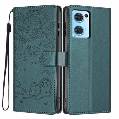Tree Cat Embossed Flip Vegan Leather Phone Case, For OPPO Find X5 Pro, For OPPO Find X5, For OPPO Find X5 Lite, For OPPO A36 / A76 / A96