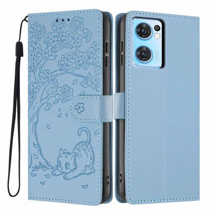 Tree Cat Embossed Flip Vegan Leather Phone Case, For OPPO Find X5 Pro, For OPPO Find X5, For OPPO Find X5 Lite, For OPPO A36 / A76 / A96