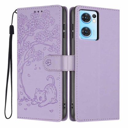 Tree Cat Embossed Flip Vegan Leather Phone Case, For OPPO Find X5 Pro, For OPPO Find X5, For OPPO Find X5 Lite, For OPPO A36 / A76 / A96