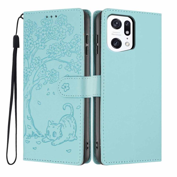 Tree Cat Embossed Flip Vegan Leather Phone Case, For OPPO Find X5 Pro, For OPPO Find X5, For OPPO Find X5 Lite, For OPPO A36 / A76 / A96