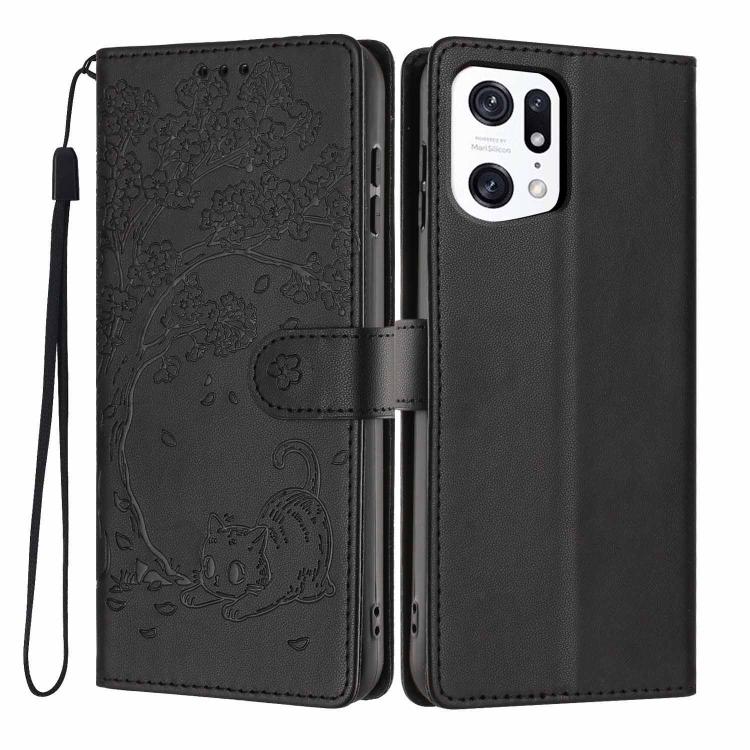 Tree Cat Embossed Flip Vegan Leather Phone Case, For OPPO Find X5 Pro, For OPPO Find X5, For OPPO Find X5 Lite, For OPPO A36 / A76 / A96
