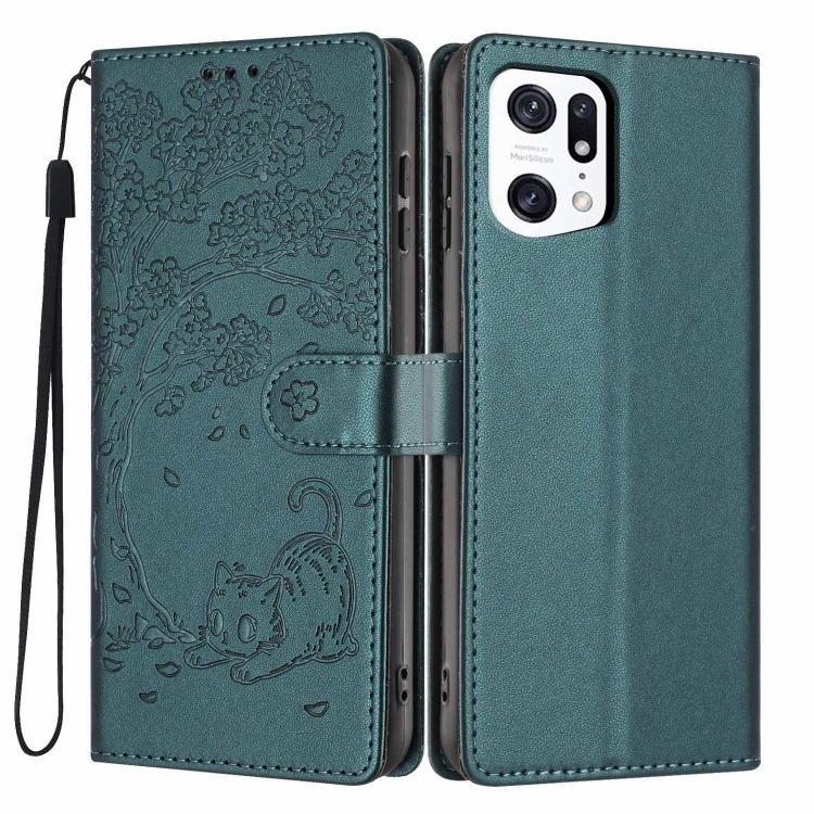 Tree Cat Embossed Flip Vegan Leather Phone Case, For OPPO Find X5 Pro, For OPPO Find X5, For OPPO Find X5 Lite, For OPPO A36 / A76 / A96