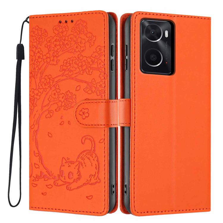 Tree Cat Embossed Flip Vegan Leather Phone Case, For OPPO Find X5 Pro, For OPPO Find X5, For OPPO Find X5 Lite, For OPPO A36 / A76 / A96