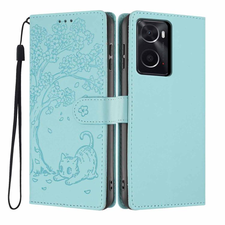 Tree Cat Embossed Flip Vegan Leather Phone Case, For OPPO Find X5 Pro, For OPPO Find X5, For OPPO Find X5 Lite, For OPPO A36 / A76 / A96