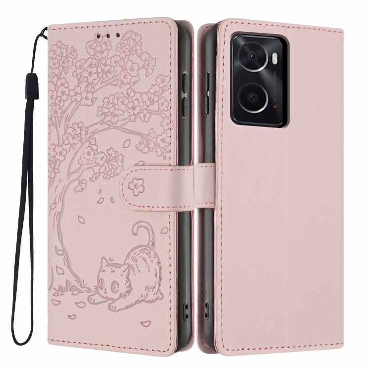 Tree Cat Embossed Flip Vegan Leather Phone Case, For OPPO Find X5 Pro, For OPPO Find X5, For OPPO Find X5 Lite, For OPPO A36 / A76 / A96