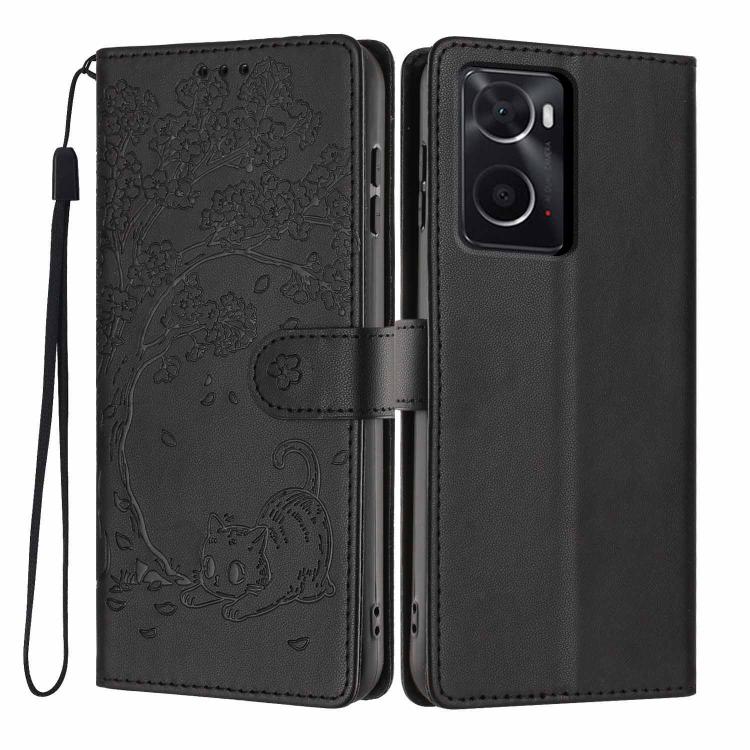 Tree Cat Embossed Flip Vegan Leather Phone Case, For OPPO Find X5 Pro, For OPPO Find X5, For OPPO Find X5 Lite, For OPPO A36 / A76 / A96