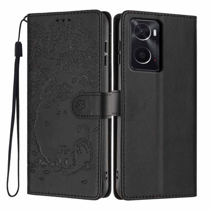 Tree Cat Embossed Flip Vegan Leather Phone Case, For OPPO Find X5 Pro, For OPPO Find X5, For OPPO Find X5 Lite, For OPPO A36 / A76 / A96