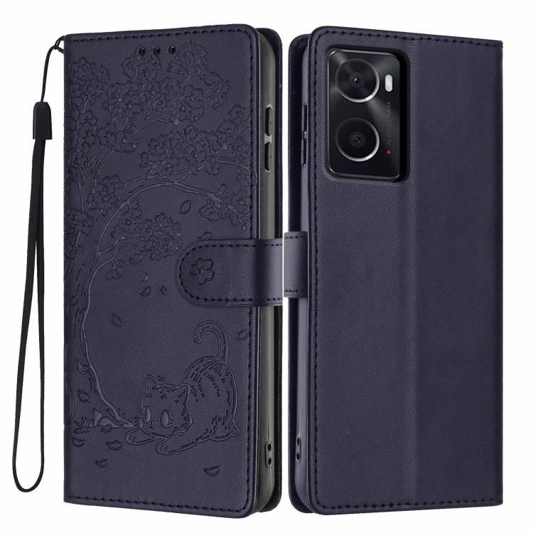 Tree Cat Embossed Flip Vegan Leather Phone Case, For OPPO Find X5 Pro, For OPPO Find X5, For OPPO Find X5 Lite, For OPPO A36 / A76 / A96