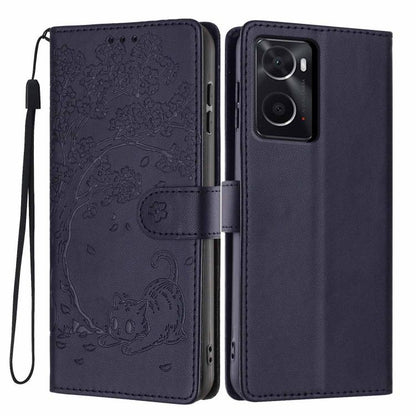 Tree Cat Embossed Flip Vegan Leather Phone Case, For OPPO Find X5 Pro, For OPPO Find X5, For OPPO Find X5 Lite, For OPPO A36 / A76 / A96