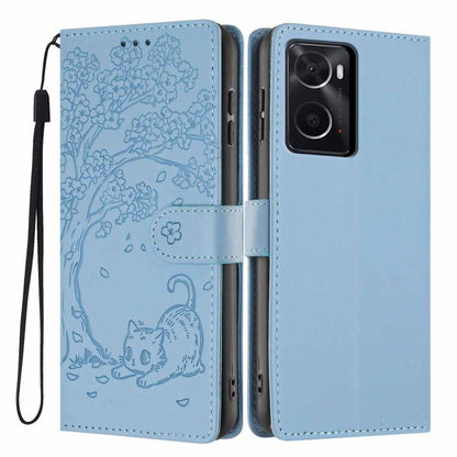 Tree Cat Embossed Flip Vegan Leather Phone Case, For OPPO Find X5 Pro, For OPPO Find X5, For OPPO Find X5 Lite, For OPPO A36 / A76 / A96