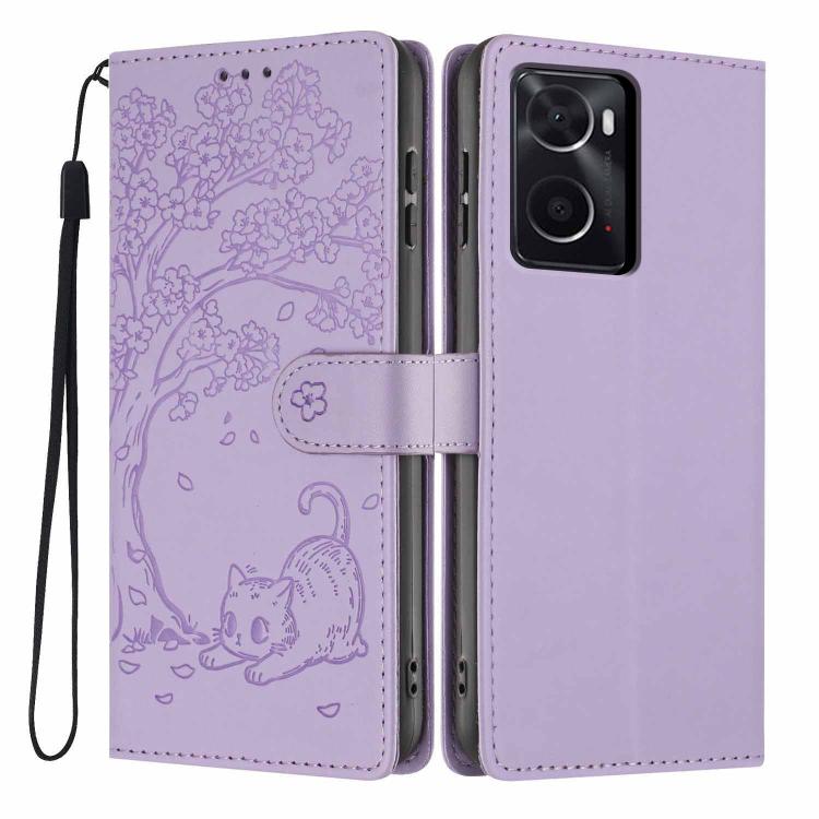 Tree Cat Embossed Flip Vegan Leather Phone Case, For OPPO Find X5 Pro, For OPPO Find X5, For OPPO Find X5 Lite, For OPPO A36 / A76 / A96