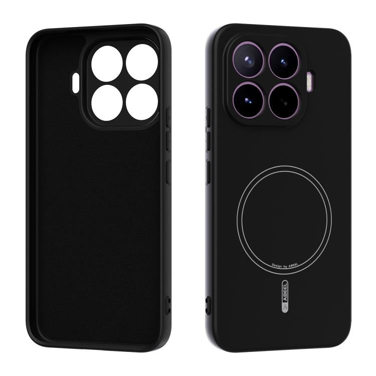 Black liquid silicone phone case with MagSafe ring and camera cutouts