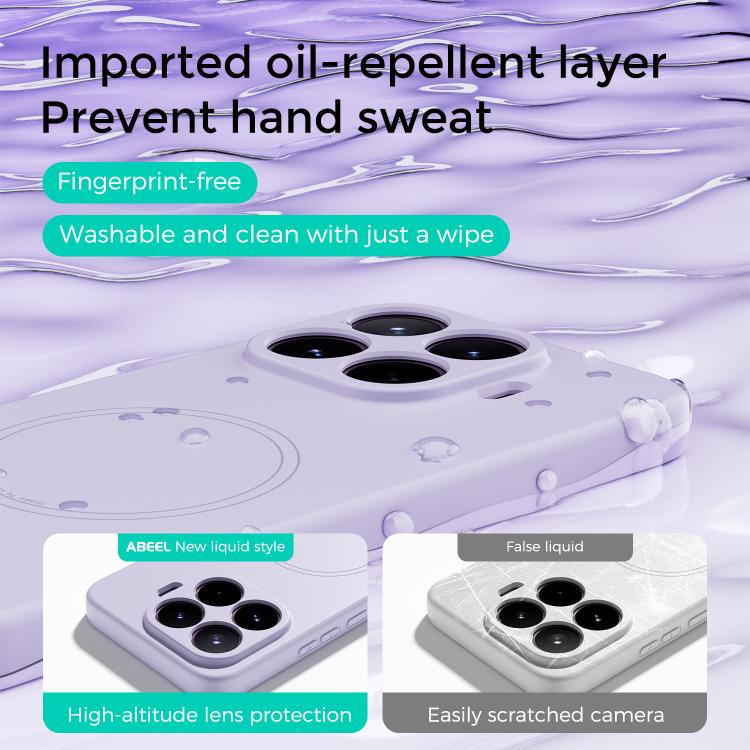 Lavender phone case in liquid silicone with MagSafe ring and camera cutouts