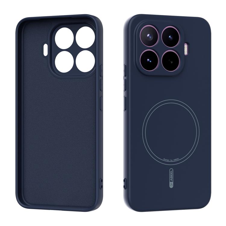 Navy liquid silicone phone case with MagSafe ring and dual camera cutouts