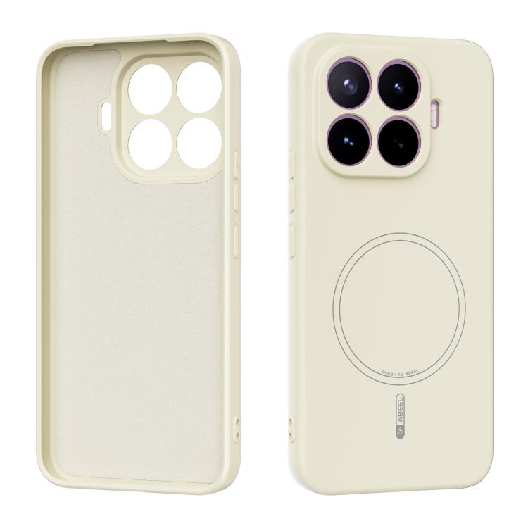 Cream liquid silicone phone case with MagSafe ring and quad camera cutouts