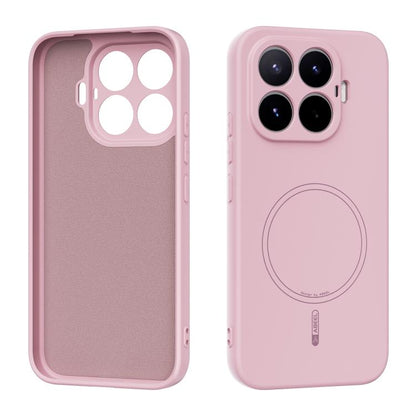 MagSafe liquid silicone phone case, pink, with camera cutouts and MagSafe ring