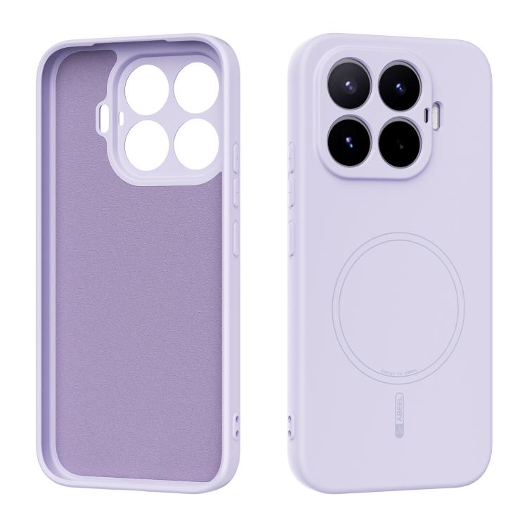 MagSafe liquid silicone phone case, lilac purple, with camera cutouts and MagSafe ring