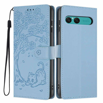 Tree Cat Embossed Flip Vegan Leather Phone Case, For Sony Xperia 10 VII
