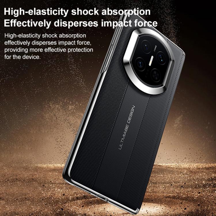 Black textured folding phone case with metal-trim camera opening at top