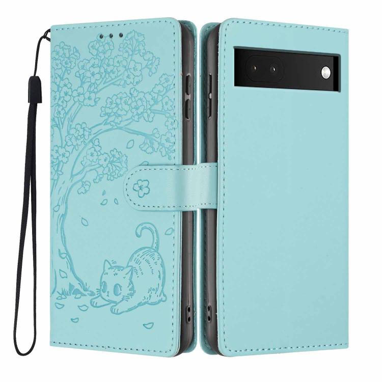 Tree Cat Embossed Flip Vegan Leather Phone Case, For Google Pixel 7, For Google Pixel 6a