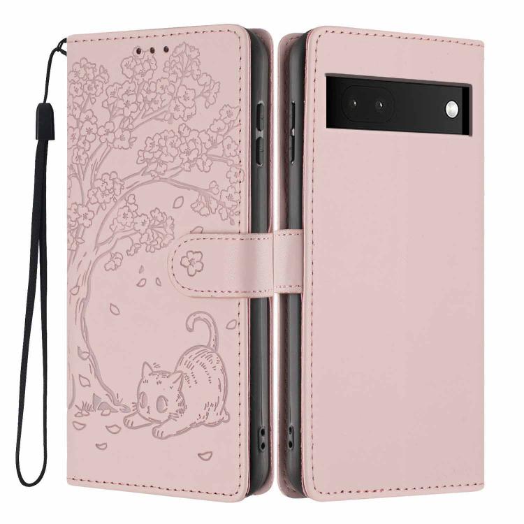 Tree Cat Embossed Flip Vegan Leather Phone Case, For Google Pixel 7, For Google Pixel 6a