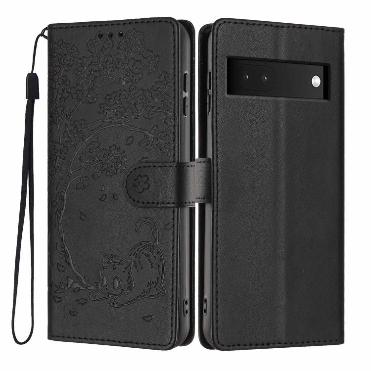 Tree Cat Embossed Flip Vegan Leather Phone Case, For Google Pixel 7, For Google Pixel 6a