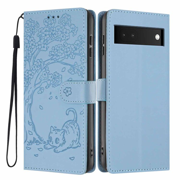 Tree Cat Embossed Flip Vegan Leather Phone Case, For Google Pixel 7, For Google Pixel 6a