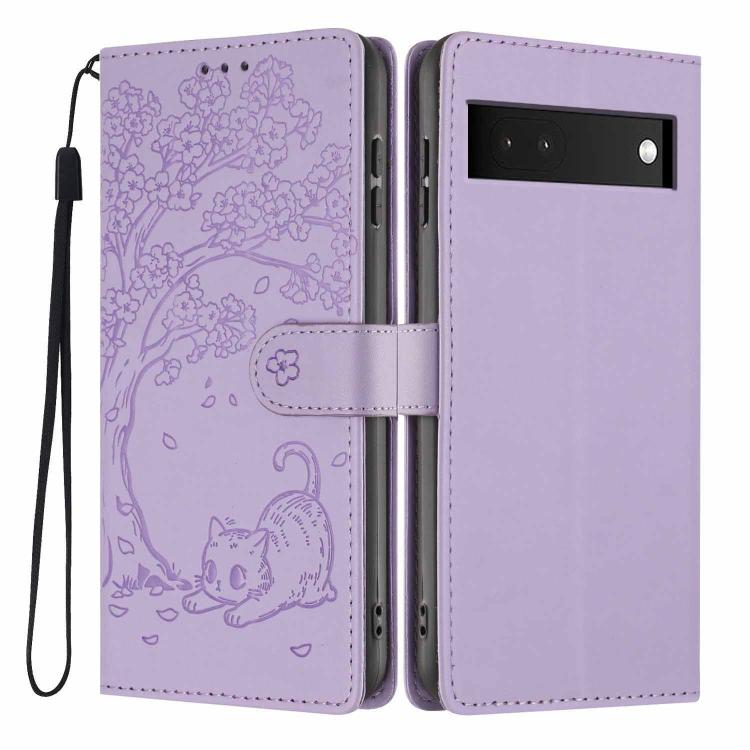 Tree Cat Embossed Flip Vegan Leather Phone Case, For Google Pixel 7, For Google Pixel 6a