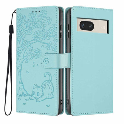 Tree Cat Embossed Flip Vegan Leather Phone Case, For Google Pixel 7, For Google Pixel 6a