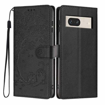 Tree Cat Embossed Flip Vegan Leather Phone Case, For Google Pixel 7, For Google Pixel 6a