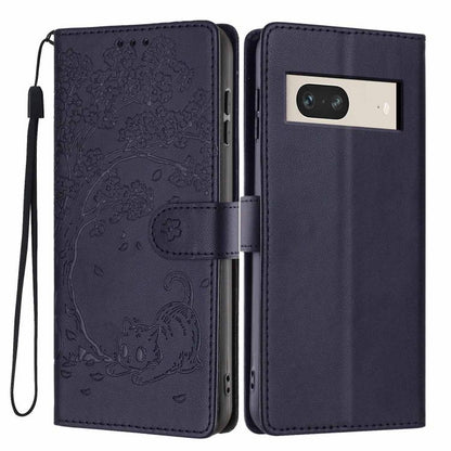 Tree Cat Embossed Flip Vegan Leather Phone Case, For Google Pixel 7, For Google Pixel 6a