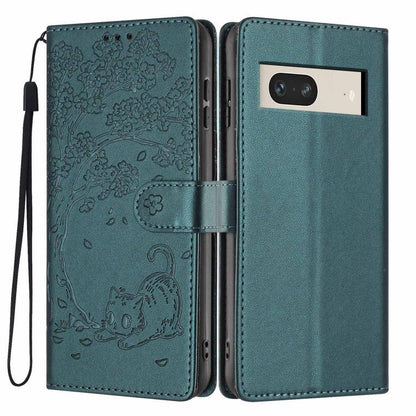Tree Cat Embossed Flip Vegan Leather Phone Case, For Google Pixel 7, For Google Pixel 6a