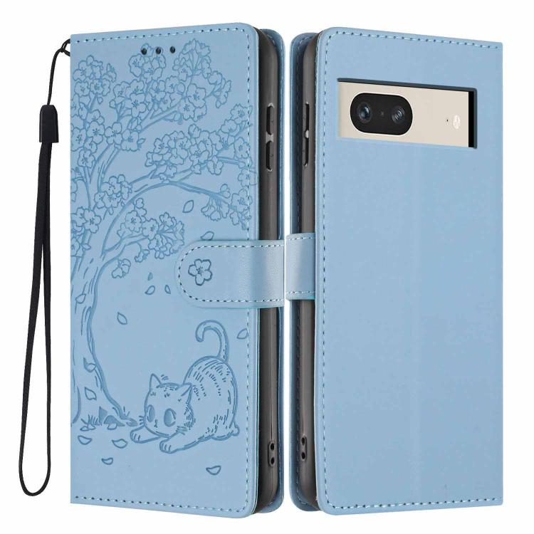 Tree Cat Embossed Flip Vegan Leather Phone Case, For Google Pixel 7, For Google Pixel 6a