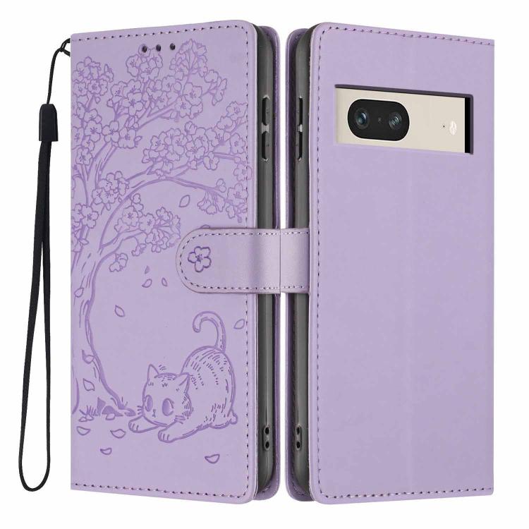 Tree Cat Embossed Flip Vegan Leather Phone Case, For Google Pixel 7, For Google Pixel 6a