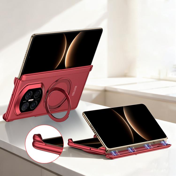 Red phone case with magnetic rotating ring holder for full device coverage