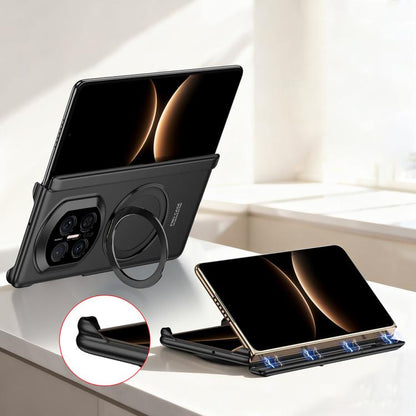 Black full-coverage phone case with magnetic rotating ring holder