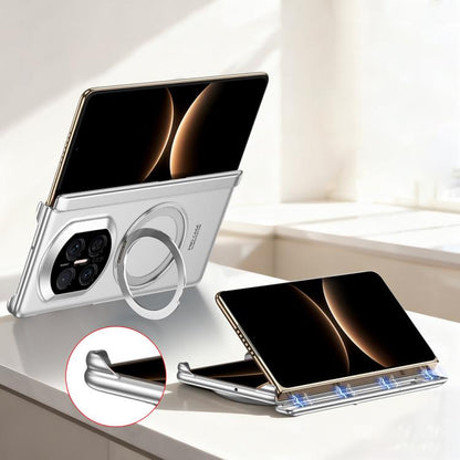 Silver full-coverage phone case with magnetic rotating ring holder