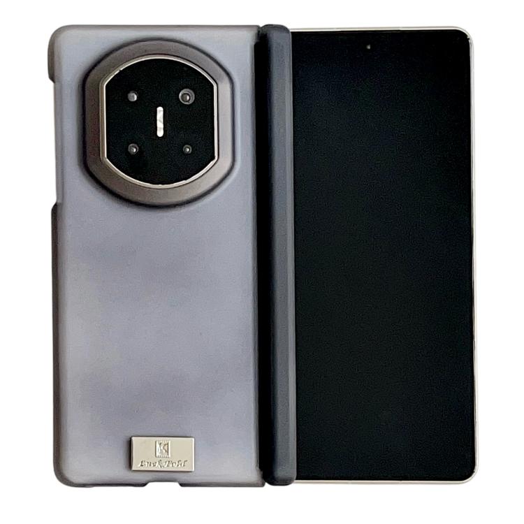 Dark gray magnetic dual-hinge phone case with nameplate and camera cutout