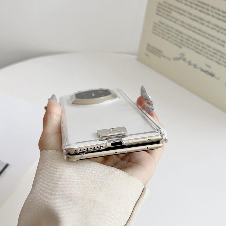 Transparent magnetic dual-hinge phone case with back nameplate and side openings