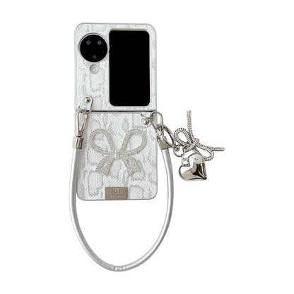 Scale Texture Bow Phone Case with Wrist Strap / Nameplate, For OPPO Find N3 Flip
