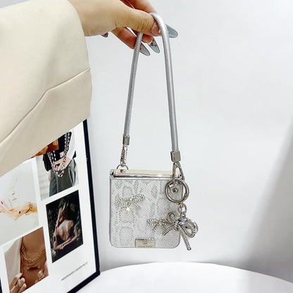 Scale Texture Bow Phone Case with Wrist Strap / Nameplate, For OPPO Find N3 Flip