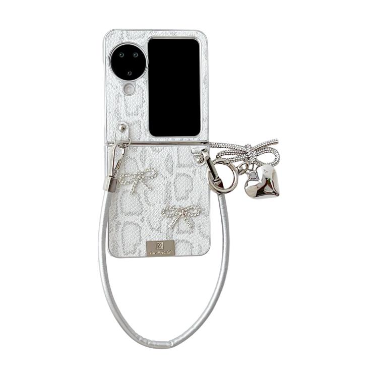Scale Texture Bow Phone Case with Wrist Strap / Nameplate, For OPPO Find N3 Flip