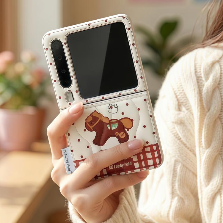 White phone case with clear frame, brown bear and red check pattern