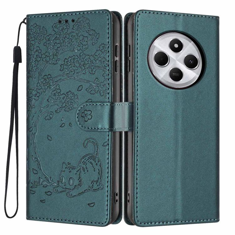 Teal flip phone case with cat embossed design, vegan leather, wrist strap, camera cutout