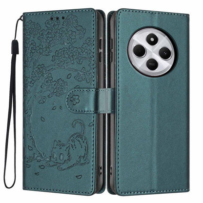 Teal flip phone case with cat embossed design, vegan leather, wrist strap, camera cutout