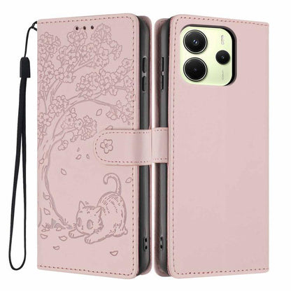 Rose pink embossed cat flip phone case with wrist strap and dual camera cutouts