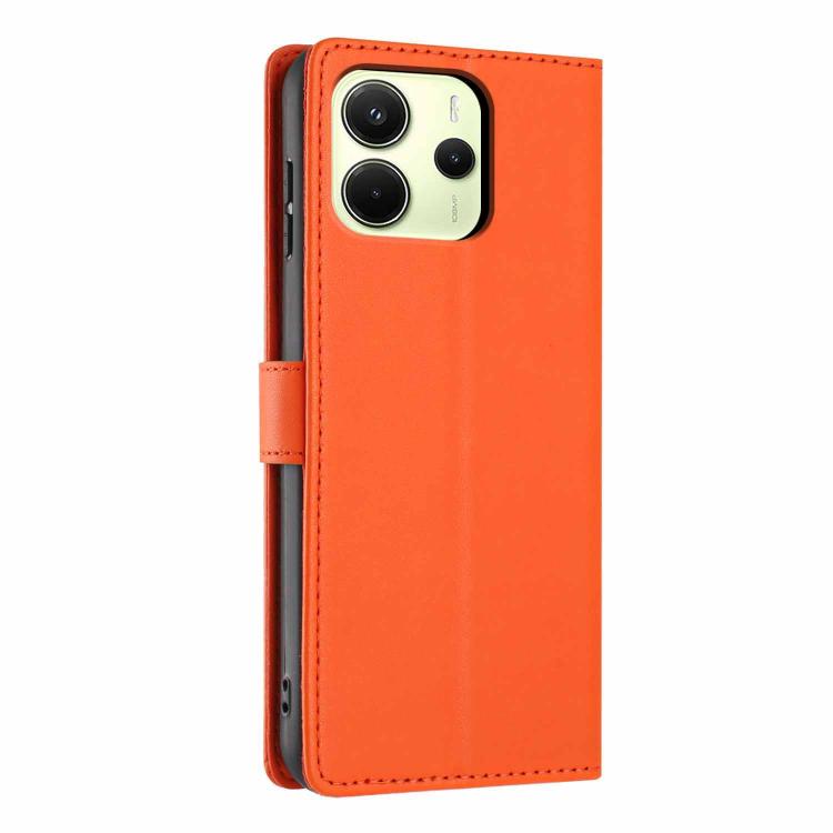 Orange solid folio phone case with embossed cat design, cutouts for camera ports