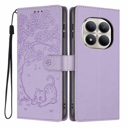 Lavender vegan leather flip phone case with embossed tree cat design and wrist strap