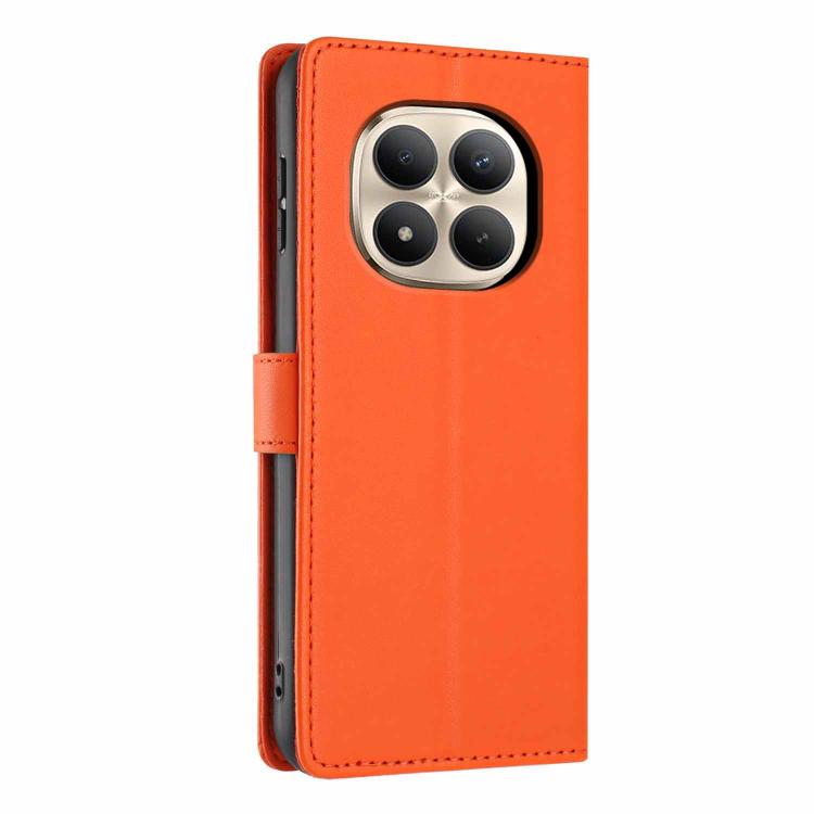 Orange embossed folio flip phone case with tree-and-cat pattern and camera cutout